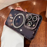 New Fashion Glitter Diamond Transparent Case For iPhone 16 15 14 13 17 12 Pro Max 16 Plus Magnetic Wireless Charge Bumper Cover