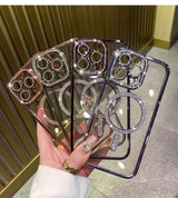 New Fashion Glitter Diamond Transparent Case For iPhone 16 15 14 13 17 12 Pro Max 16 Plus Magnetic Wireless Charge Bumper Cover